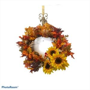 Handmade Fall Wreath w Sunflowers Glitter Pumpkin